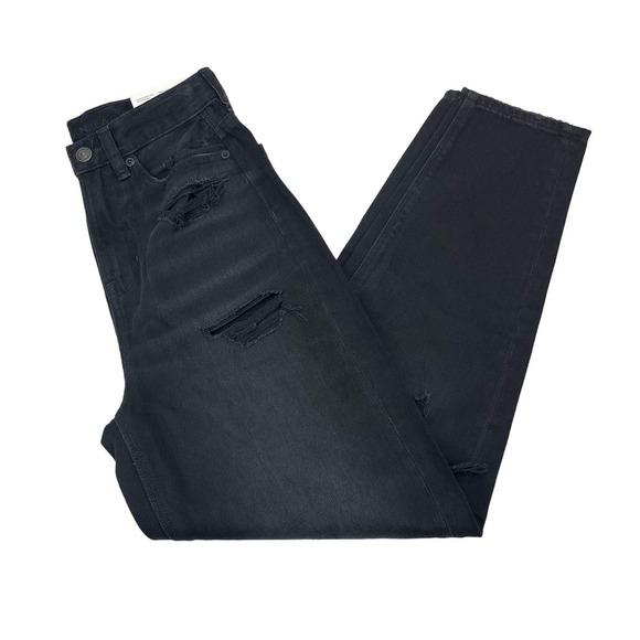 NWT AMERICAN EAGLE Relaxed High Rise Mom Jean Sz 00 Destroyed Distressing - Picture 2 of 7